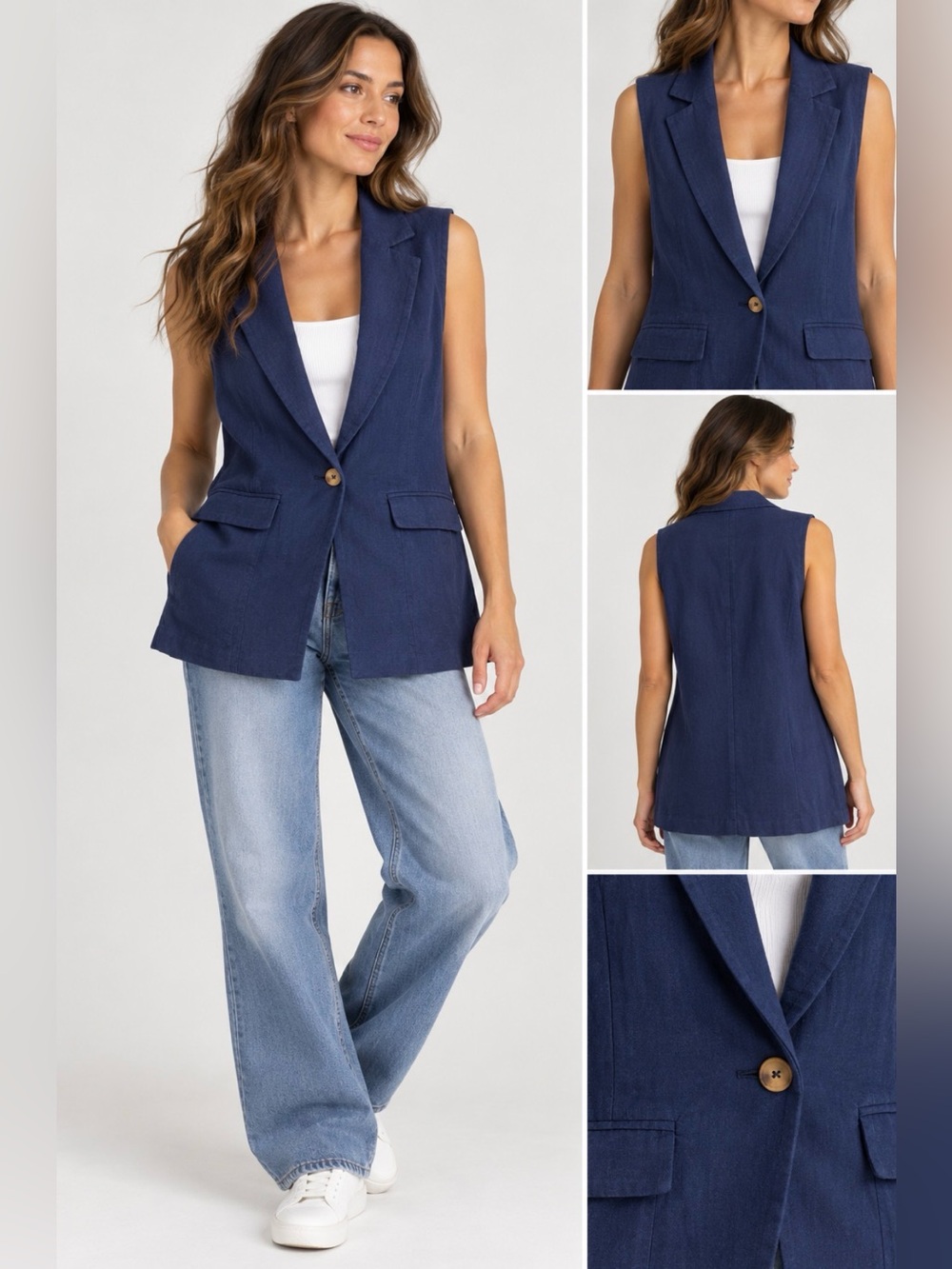 Isaac Mizrahi Navy Blue Tailored Blazer Vest XL
